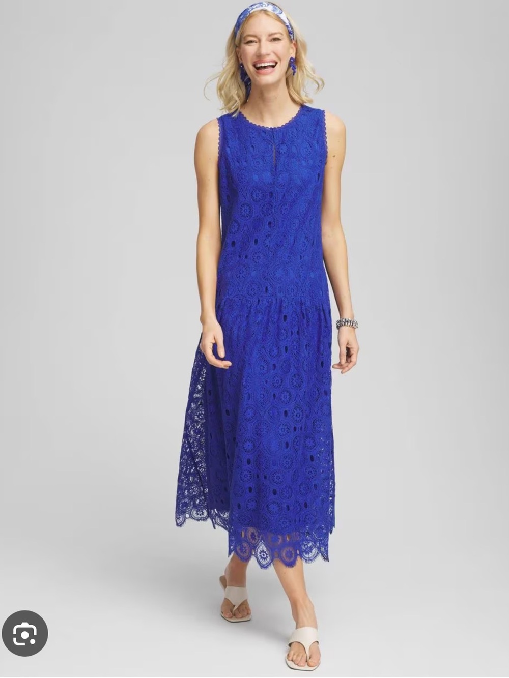 Chico's Sleeveless Medallion Lace Maxi Dress in Cobalt